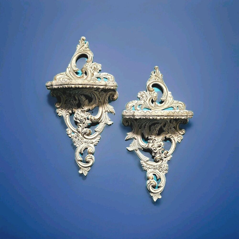 Pair ✨ HOLLYWOOD REGENCY ✨ Antique CAMEO CREATION Wall Sconce SHELVES